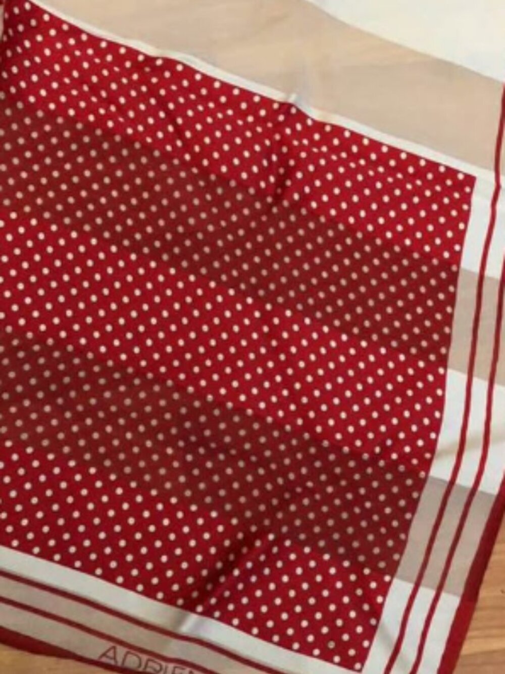 Adrienne Vittadini Silk Scarf Red Stripes and Dots - Picture 2 of 3